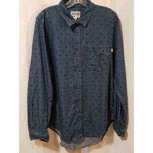 Vans Denim Blue Polka Dot Casual Long Sleeve Button Down Shirt Size XL